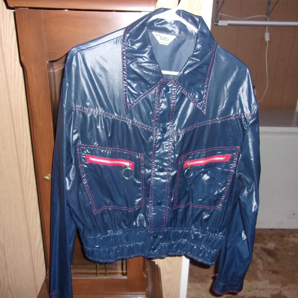 1970's Navy Blue Men's Nylon Cire Jacket/Rain Jacket - Picture 3 of 5
